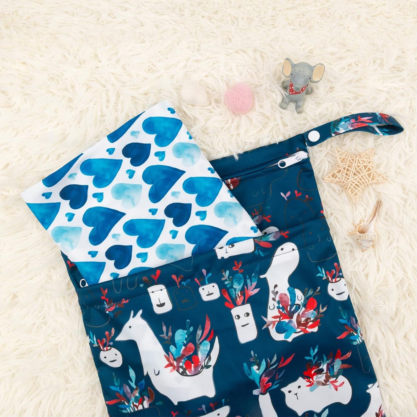 babygoal Wet Dry Bags for Baby Cloth Diapers, Washable Travel Bags, Beach, Pool, Gym Bag for Swimsuits & Wet Clothes with Two Zippered Pockets 2 Pack, LN05