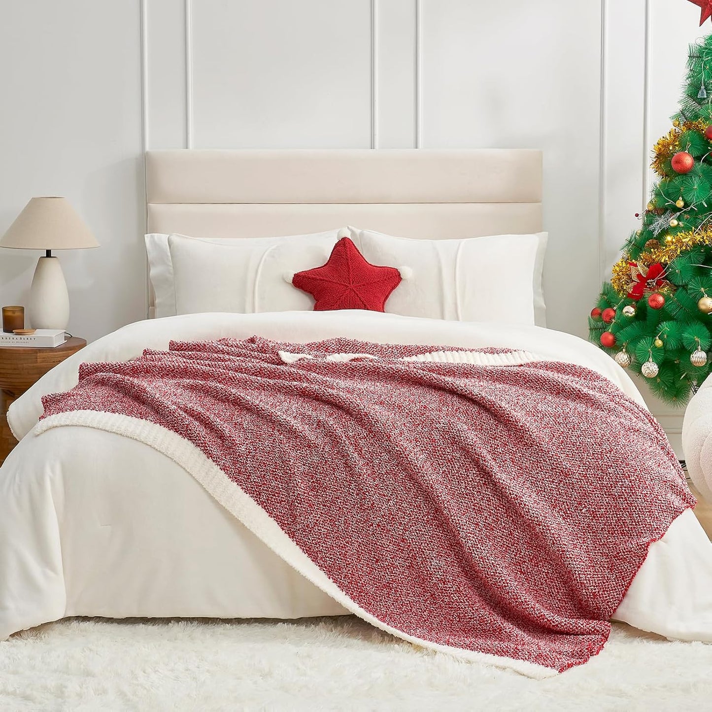 Snuggle Sac Christmas Red Blanket Twin Size, Ultra Soft Warm Fuzzy Knit Blanket Throws Dupes for Couch,Sofa, Bed, Heather Red, 60x80 inches