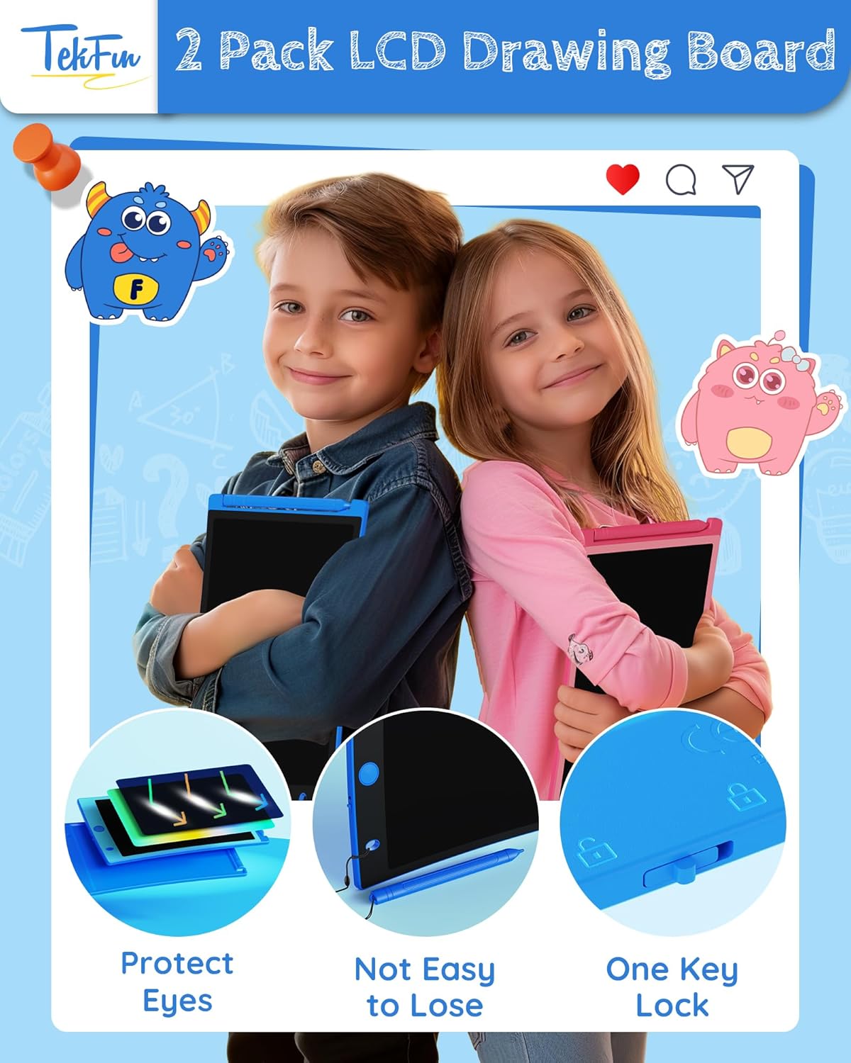 TEKFUN 10 Pack LCD Writing Tablet with Stylus, 8.5in Erasable Doodle Board Mess Free Drawing Pad for Kids, Car Trip Educational Toys Birthday Christmas Gift for 3 4 5 6 7 Girls Boys