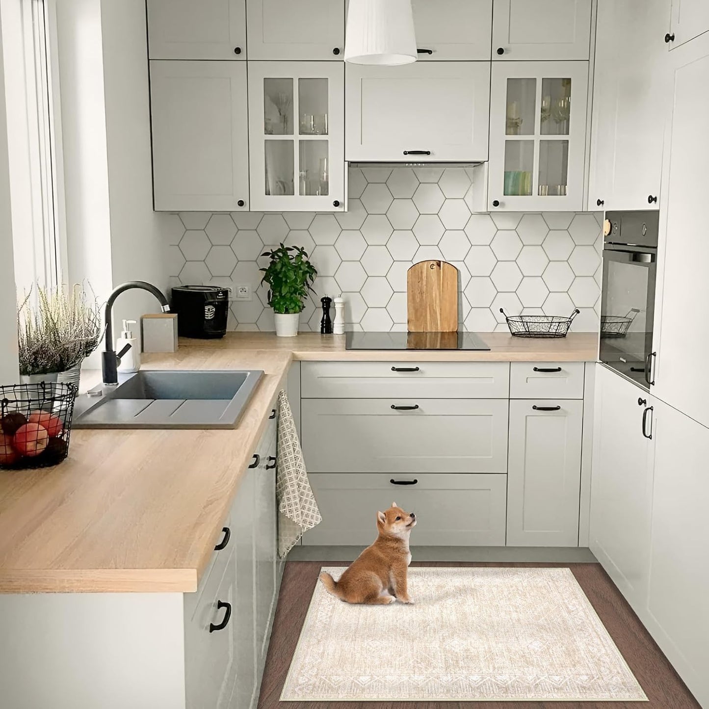 Moroccan Area Rug 2x3 - Washable Distressed Entryway Rug Non-Slip Small Rug, Soft Low-Pile Geometric Farmhouse Indoor Door Mat Floor Carpet for Entrance Bedroom Kitchen Bathroom (2 x 3, Beige)