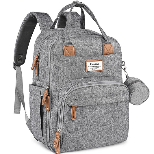 RUVALINO Diaper Bag Backpack-Expandable Baby Bag with up to 50% Capacity -Baby Essentials Bag with Changing Pad Insulated Bottle Holders & Pacifier Case, Waterproof, Gray XL