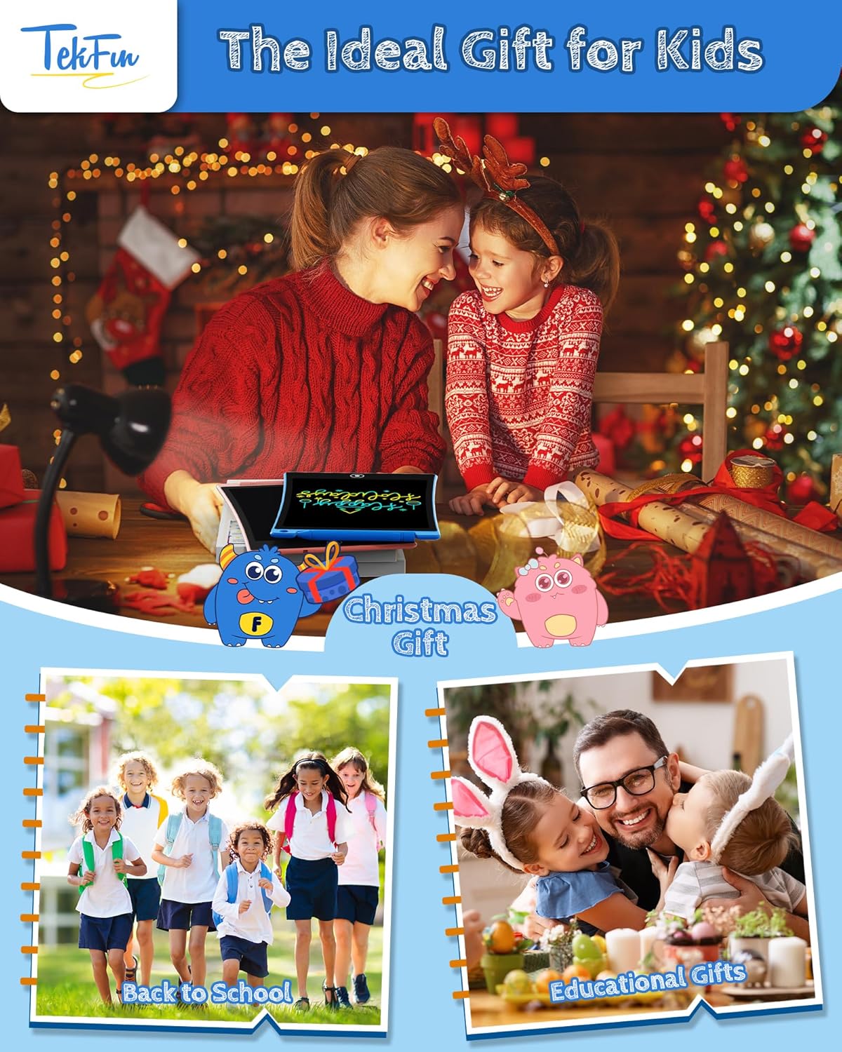 TEKFUN Kids Toys,10in 2 Pack LCD Writing Tablet Coloring Doodle Drawing Board Pad for Kids with Stylus, Car Trip Educational Toys Easter Toys Birthday Gift for Toddlers 3 4 5 6 7 Kids Girls Boys