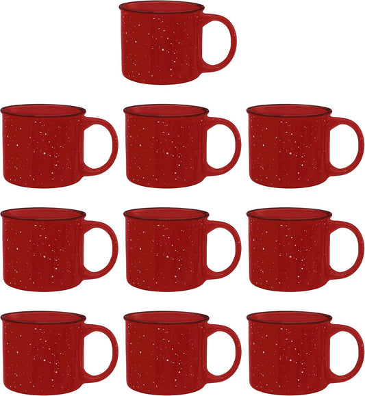 DISCOUNT PROMOS Ceramic Campfire Coffee Mugs 13 oz. Set of 10, Bulk Pack - Perfect for Tea, Espresso, Cappuccino, Hot Cocoa - Red