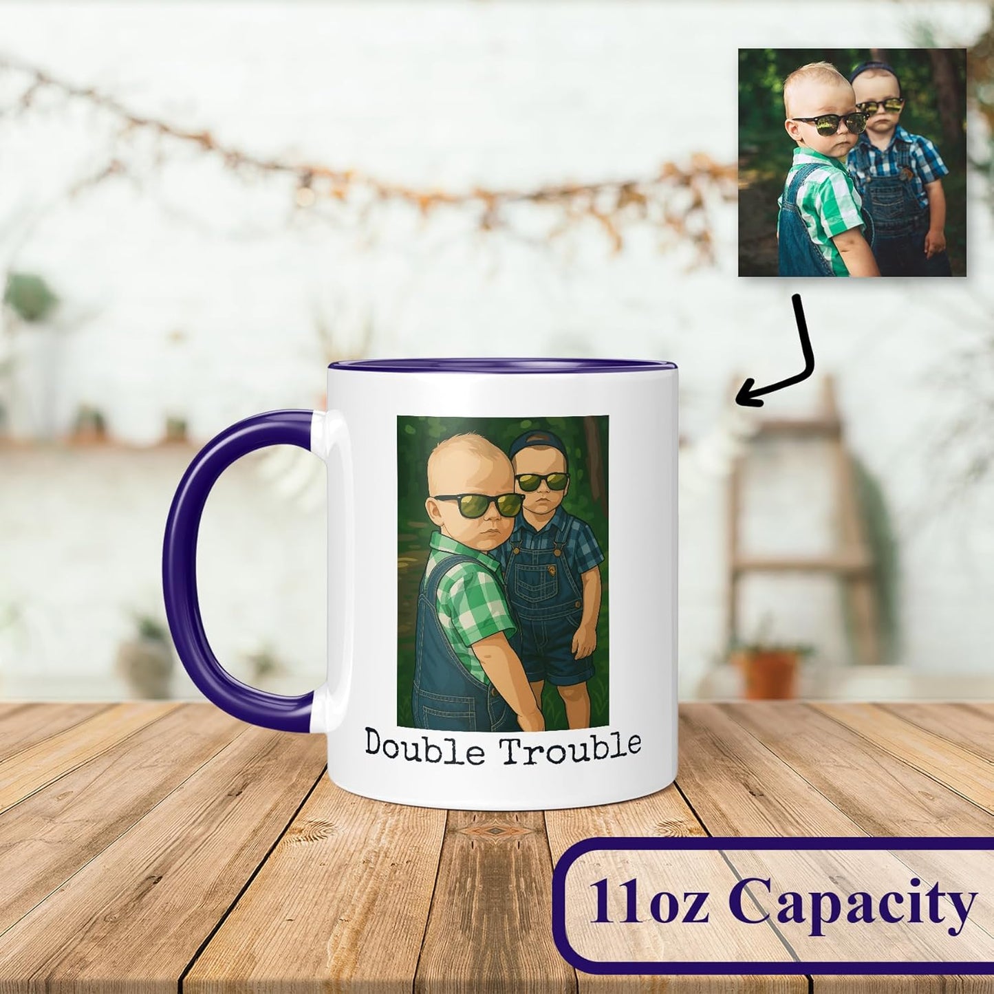 Personalized Coffee Mug, Custom Drawing Portrait Gift, Funny Customized Coffee Gift for Men & Women, Custom Mugs with Pictures, Navy 11oz Father's Day Mug