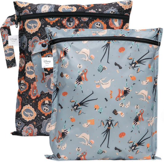 Bumkins - Disney - Waterproof Wet Bag - For Baby, Travel, Swim Suit, Cloth Diapers, Pump Parts, Pool, Gym, Toiletry, Strap to Stroller - Reusable & Easy to Clean - 2pk - Nightmare Before Christmas