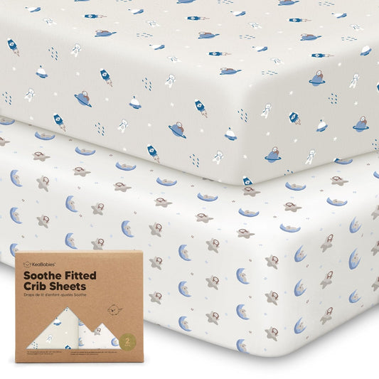KeaBabies 2-Pack Organic Crib Sheets for Boys, Girls - 52x28 Fitted Crib Mattress Sheet Neutral, Breathable Jersey Cotton Cover for Baby Bed, Toddler Mattress, Soft & Cute Prints (Cosmo)