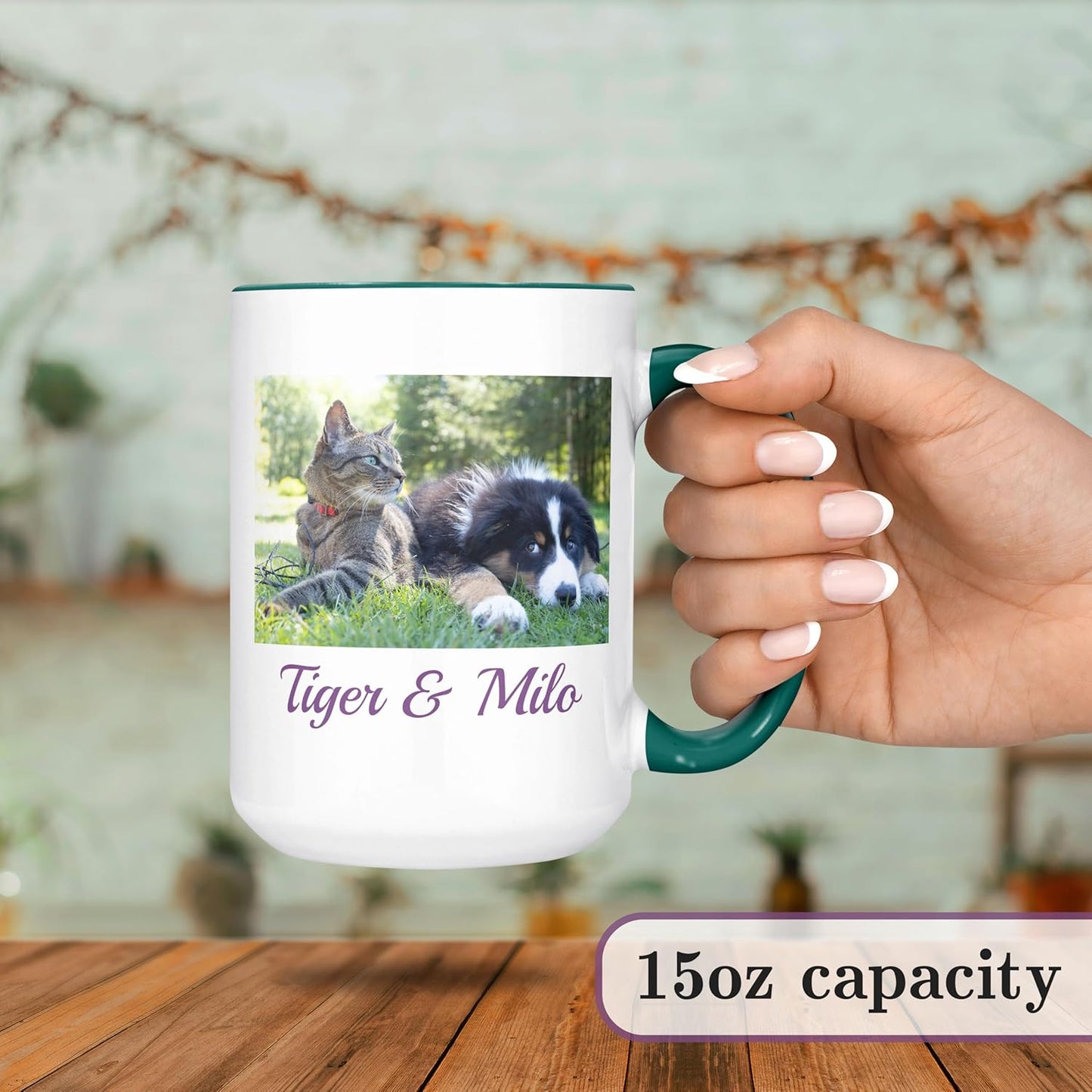 Personalized Coffee Mug, Custom Photo Text 15 Oz Ceramic Mug, Customized Picture Name Tea Cup, Unique Gift Idea, Taza Cafe Personalizadas Fotos, Cute Custom Gifts Mom Women Men, Father's Day, Green