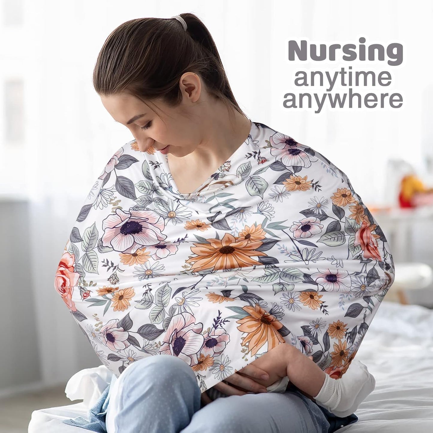 Rquite All-in-1 Car Seat Cover Baby, Carseat Covers for Girl Boy, Stretchy Soft Infant Car Seat Cover, Multi-use Baby Carrier Cover, Car Seat Canopy, Stroller Sun Shade, Nursing Breastfeeding Cover