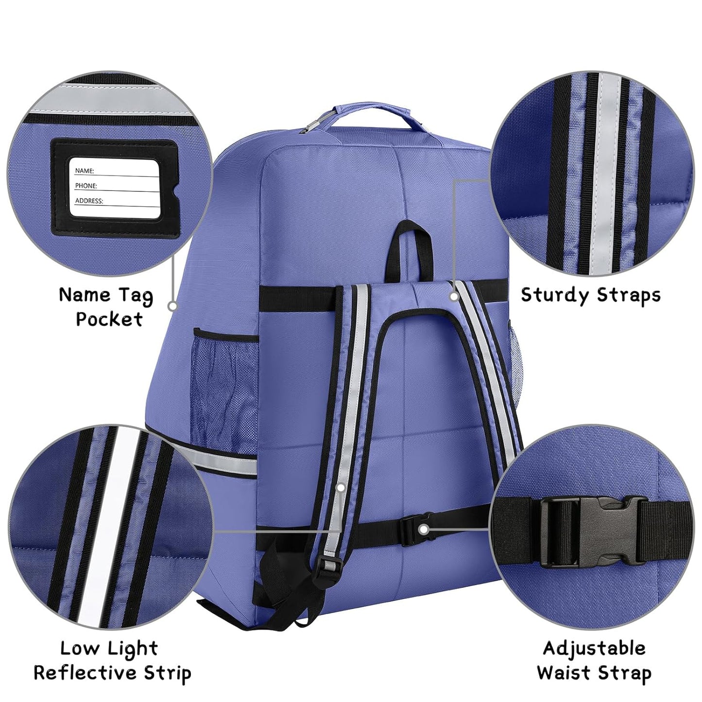 Car Seat Travel Bag - Padded Car Seat Carrier with Steel Cable Handle and Reflective Stripes, Large Durable Airport Gate Check Bag with Shoulder Strap