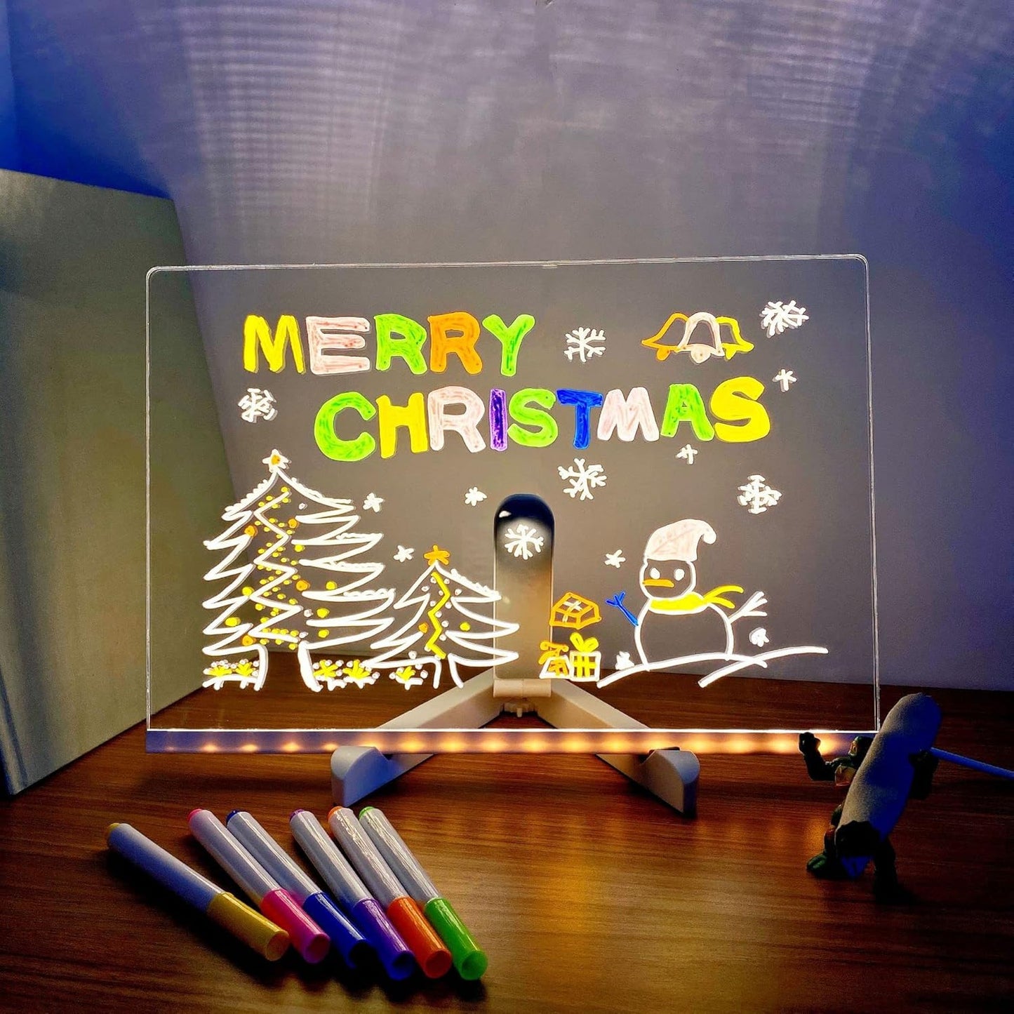 LED Drawing Board, Light Up Erasable Acrylic Message Board with Night Light, Neon Writing Tablet with Adjustable Stand & 12 Color Pens for Kids, Office, and Home Decor (11.8 * 7.9in)