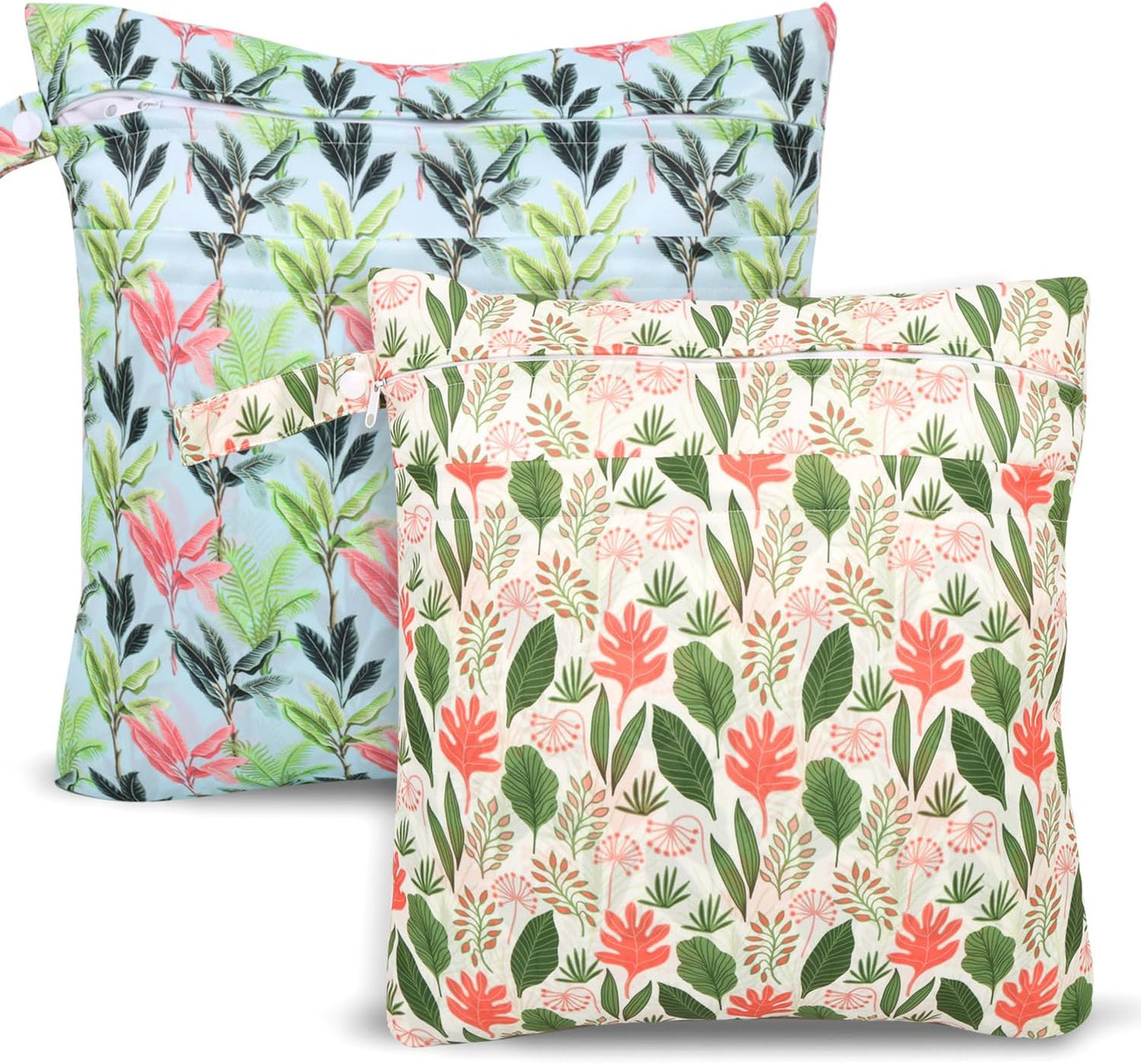 2pcs Cloth Diaper Wet Dry Bags, Waterproof Reusable Wet Bag with 2 Zipper Pockets & Handle, Washable Laundry Bags for Baby Adult Clothes Travel Beach Pool Daycare Yoga Gym Exercise Swimsuits,