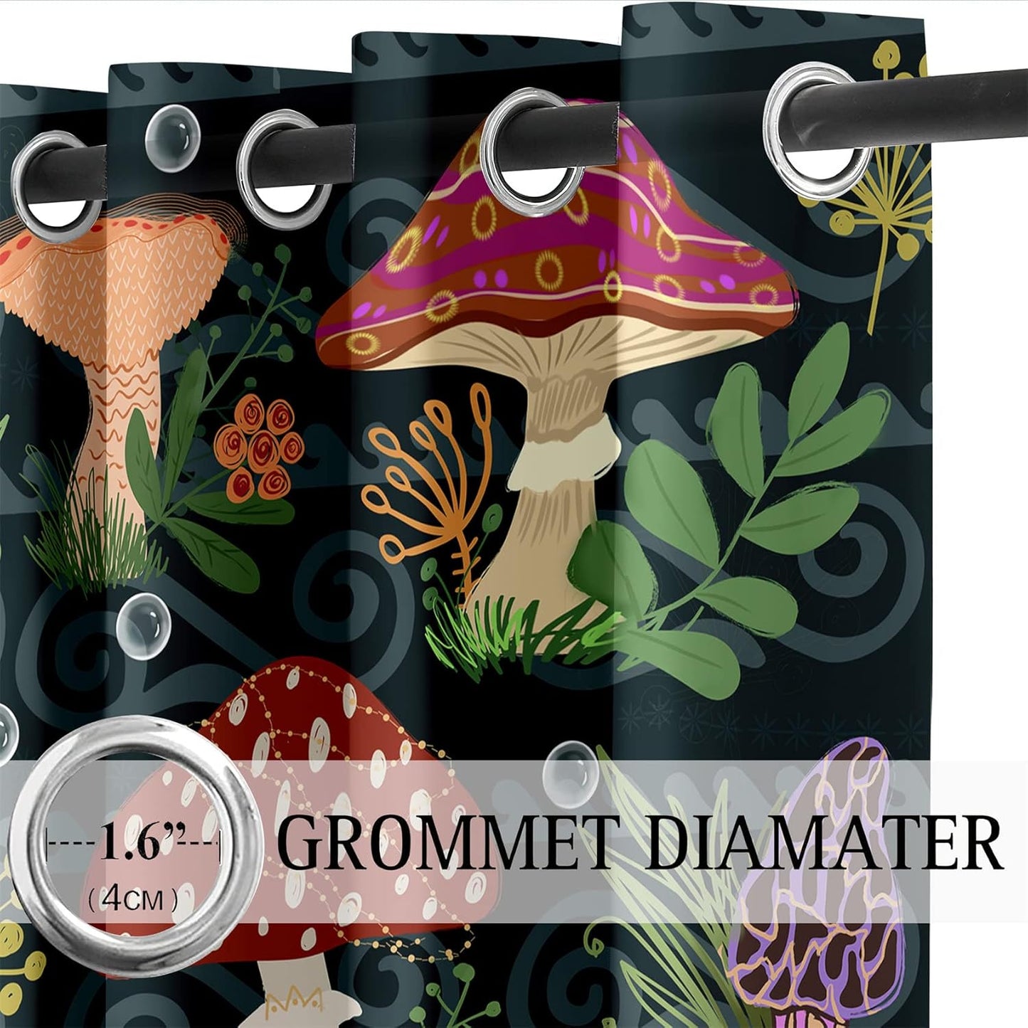 Mushrooms Curtain Panels for Kids Room 2Pcs, Green Cartoon Blackout Curtains 84 inch Length for Kids Bedroom Nursery Room Grommet Top Thermal Insulated Curtains, Dinosaur Print, 82" x 84"