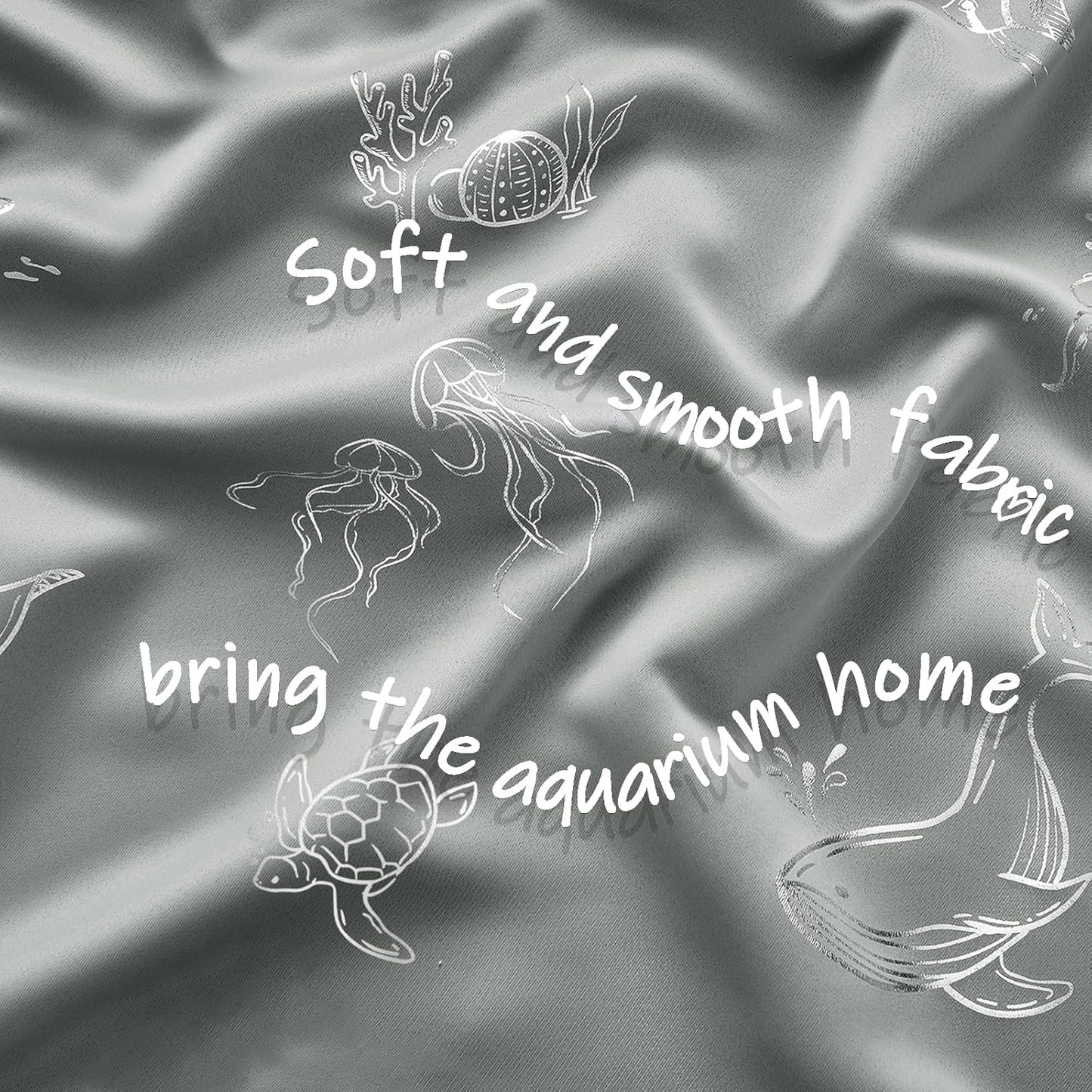 Vangao Kids Curtains for Boys Bedroom Kids Blackout Curtains 63 Inch Length Ocean Aquarium Nursery Drapes for Girls Bedroom Silver Sea Animals Print Thermal Insulated Drapes, Grey 2 Panels