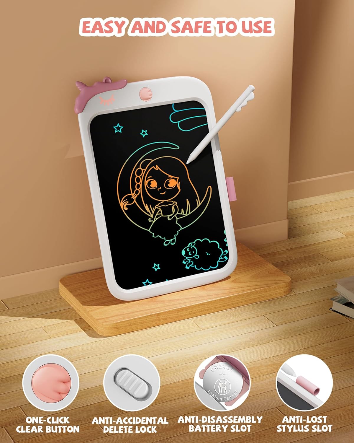 Unicorn Toys 10 Inch Writing Tablet for Kids, Educational Toys for Girls Aged 3-5, Birthday Gift for 3-8 Year Olds (White)
