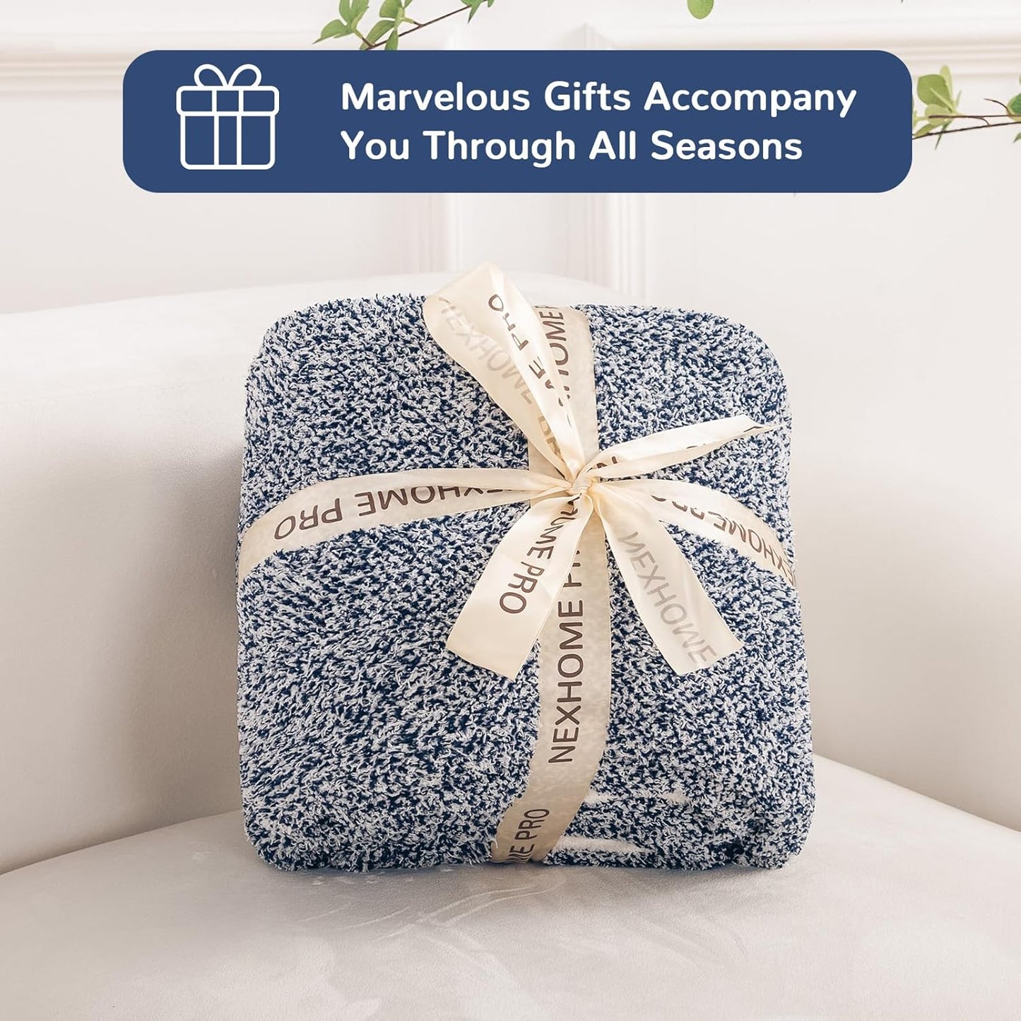 NEXHOME PRO Soft Throw Blankets for Couch, Reversible Warm Blankets Cozy Knit Blanket for Women, Fuzzy Plush Lightweight Throws for Sofa, Bed, Picnic, Navy, 50 x 60 inches