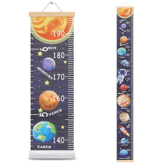 Kids Growth Chart Height Measuring Chart, Outer Space Canvas Wall Hanging Rulers for Baby Children Kids Boys Bedroom Decor 74.8'' 7.87''