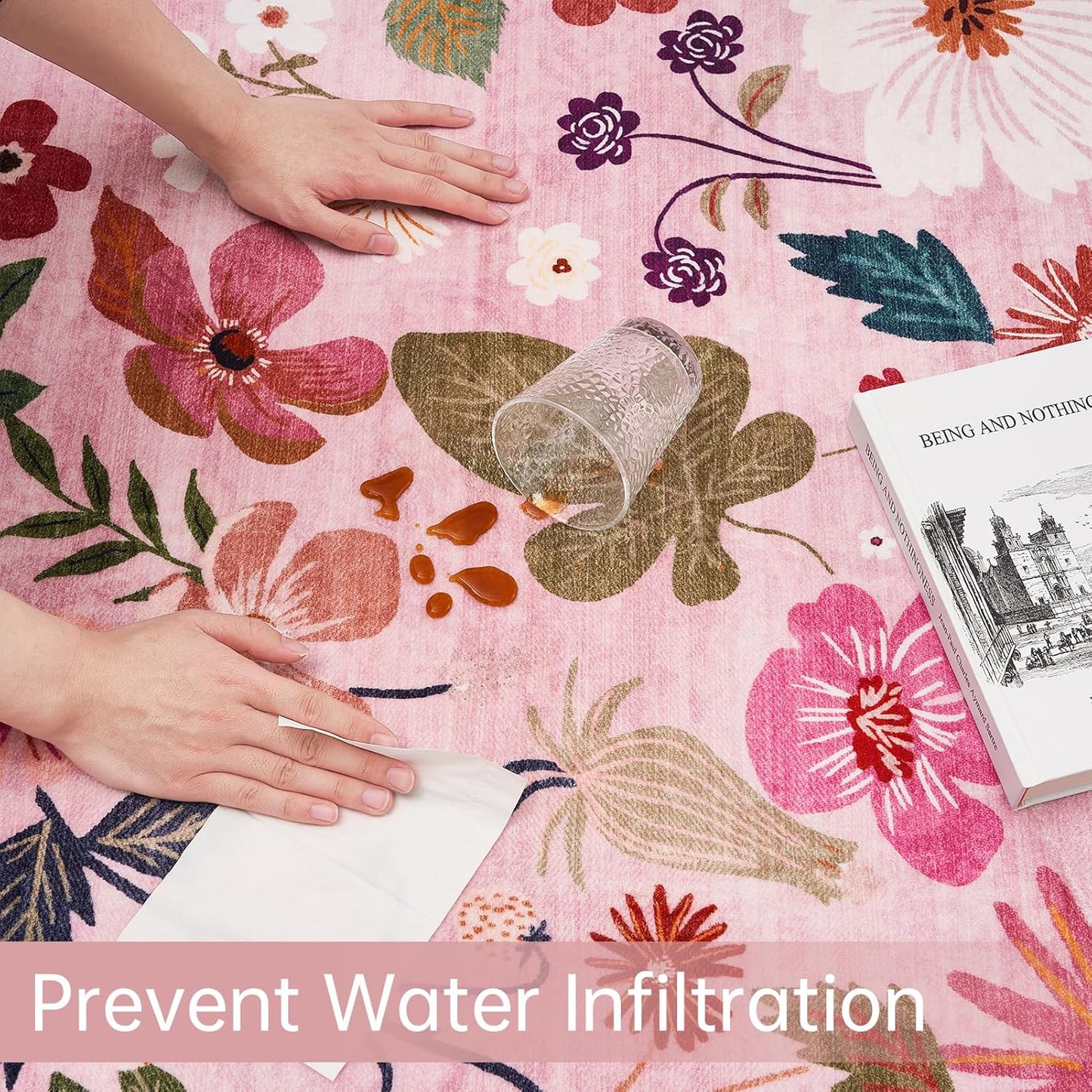 Pink Runner Rug 2x6 for Kitchen Machine Washable Non Slip with Rubber Backing Boho Vintage Floral Carpet Soft Stain Resistant Thin Long Rugs for Entrance Hallways Laundry Bedside Bathroom Girly Decor