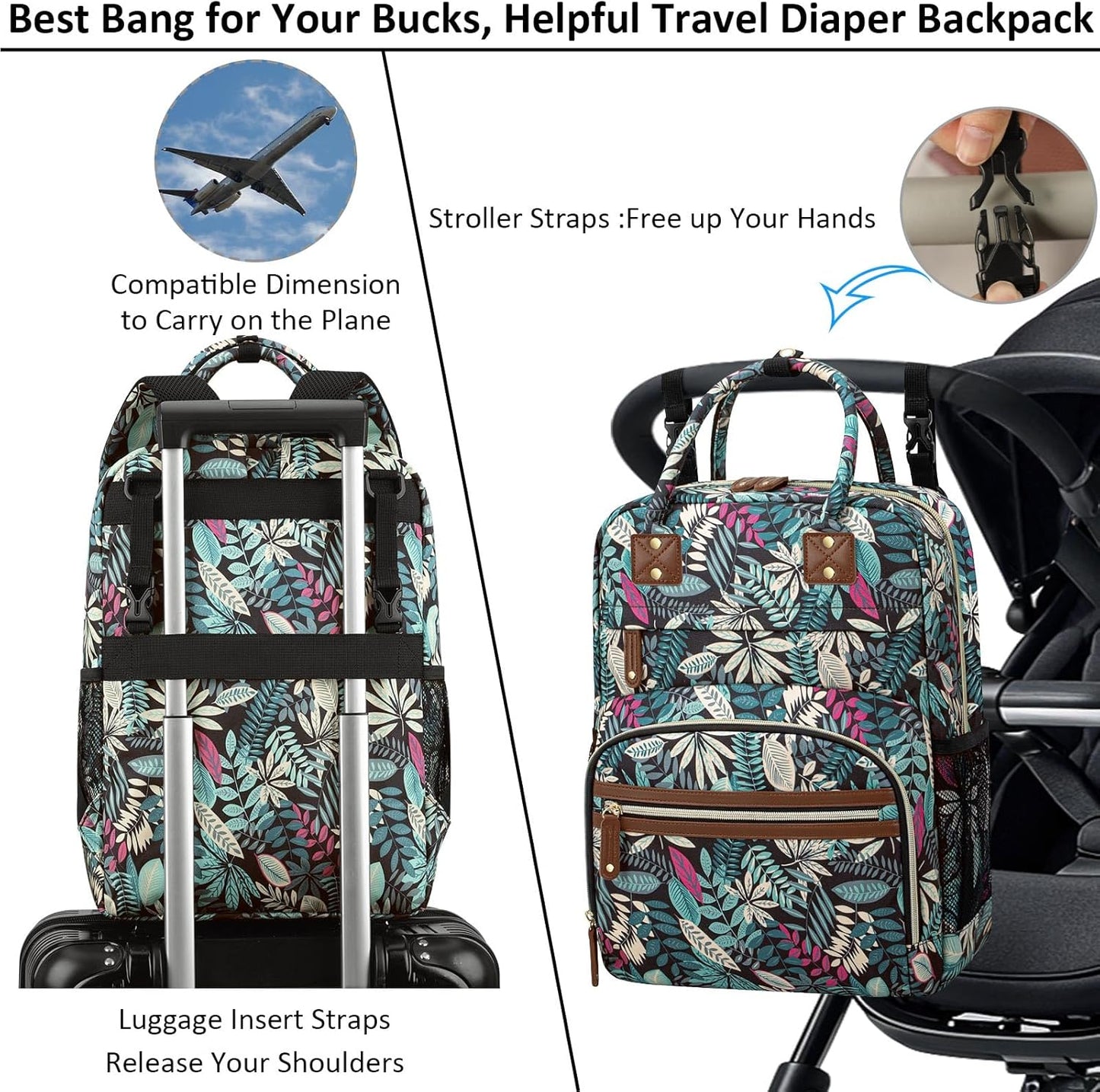 Diaper Bag Backpack Tote for Women Large Capacity, Baby Bag with Insulated Pockets Multifunctional Diaper Bags For Baby Girl Boy Waterproof Baby Bags For Boys Girls Mama Maternity Bag Colorful Leaves