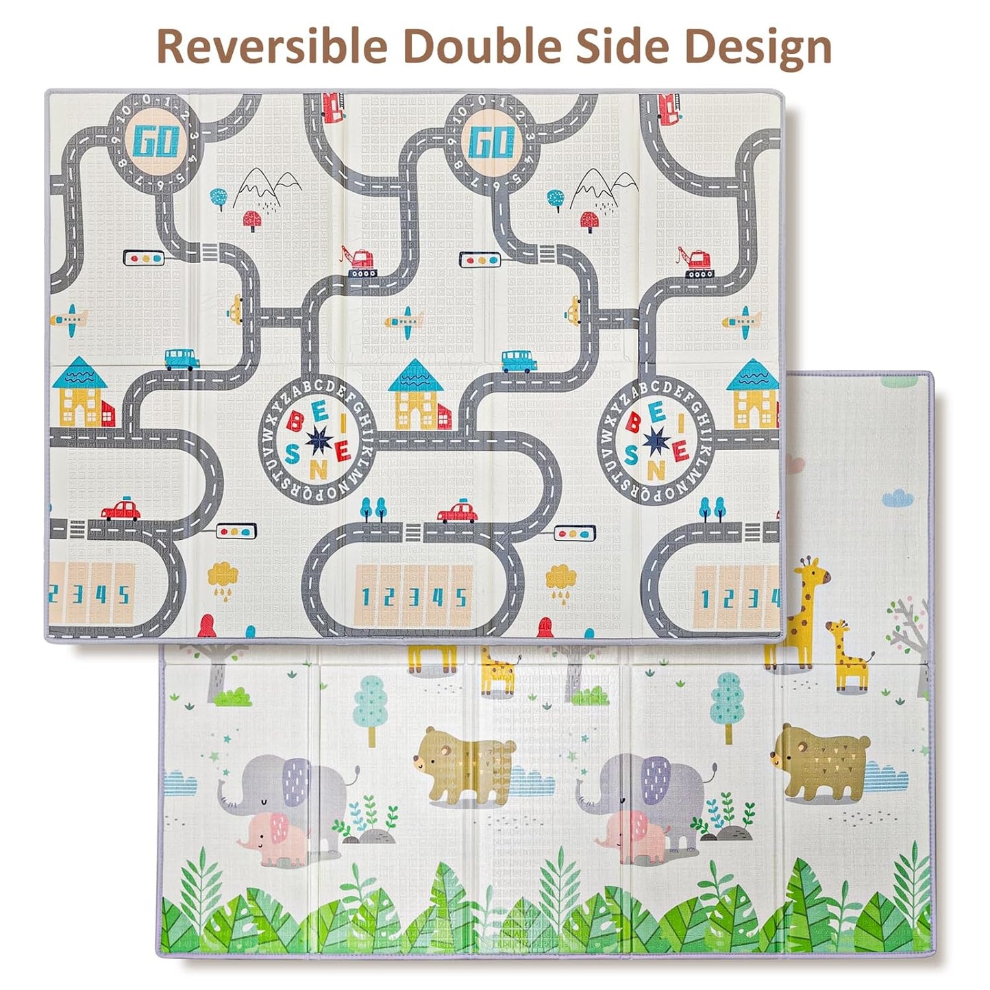 FLAGAV Baby Play Mat, 79 x 59 Inch Foldable Playmat for Babies and Toddlers, Waterproof and Non-Toxic Crawling Mat, Reversible Foam Play Area for Infant Tummy Time, Indoor & Outdoor Use - 200x150 cm