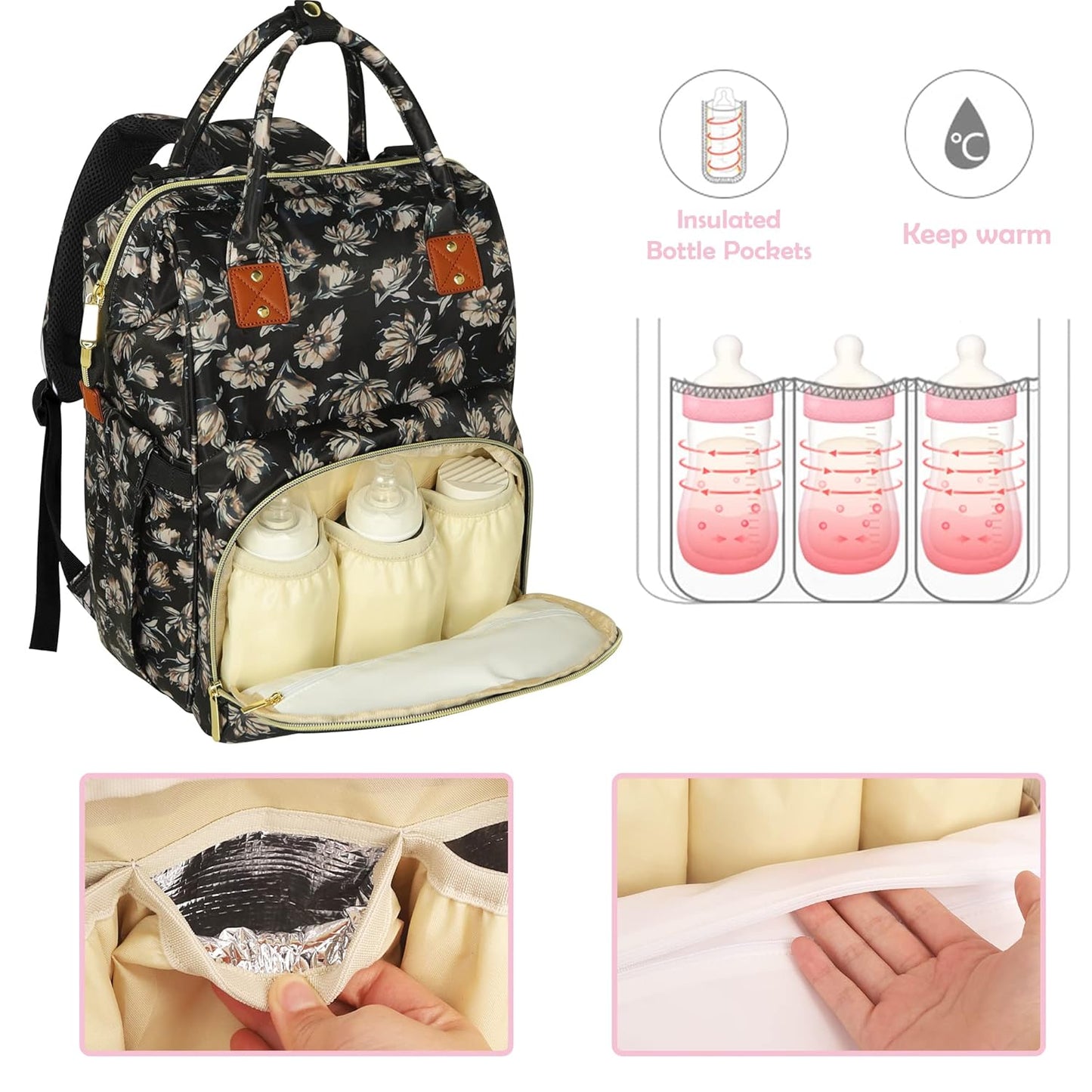 Femuar Diaper Bag Backpack Multifunction Maternity Diaper Bag for Baby Girls & Boys Large Capacity Travel Nappy Bags