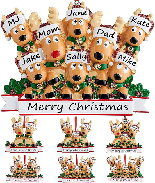 Personalized Christmas Ornaments 2025 Family of 2/3/4/5/6/7/8 Deer Christmas Ornaments Custom Name Customized Gifts for Xmas Tree,Family of 8