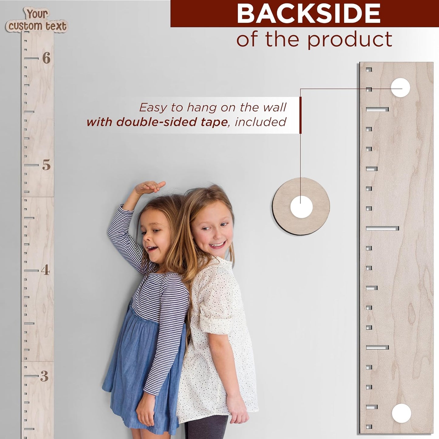 Personalized Wooden Ruler Growth Chart for Kids with Height Markers, Custom Name Growth Chart Hanging Decor for Baby Boy & Girl, Family Measuring Board Wood, Wall Meter for Children (56 in x 3,5 in)