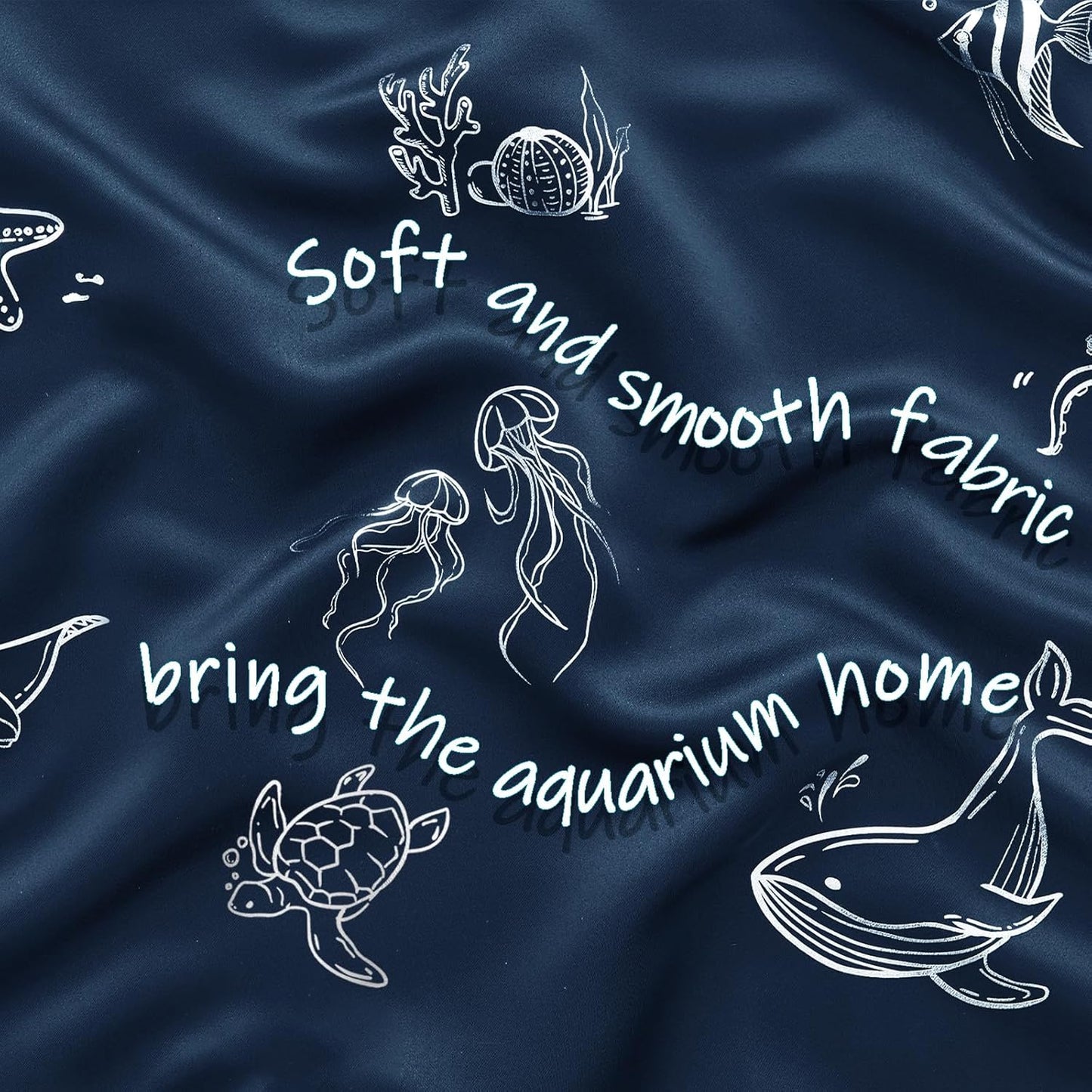 Vangao Kids Curtains for Boys Bedroom Kids Blackout Curtains 96 Inch Length Ocean Aquarium Nursery Drapes for Girls Bedroom Silver Sea Animals Print Thermal Insulated Drapes, Navy Blue 2 Panels