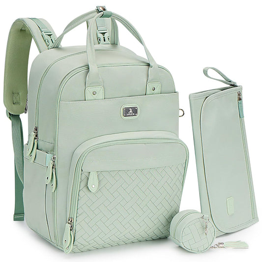 Dikaslon Diaper Bag Backpack with Portable Changing Pad, Pacifier Case and Stroller Straps, Large Unisex Baby Bags for Boys Girls, Multipurpose Travel Back Pack for Moms Dads, Mint Green