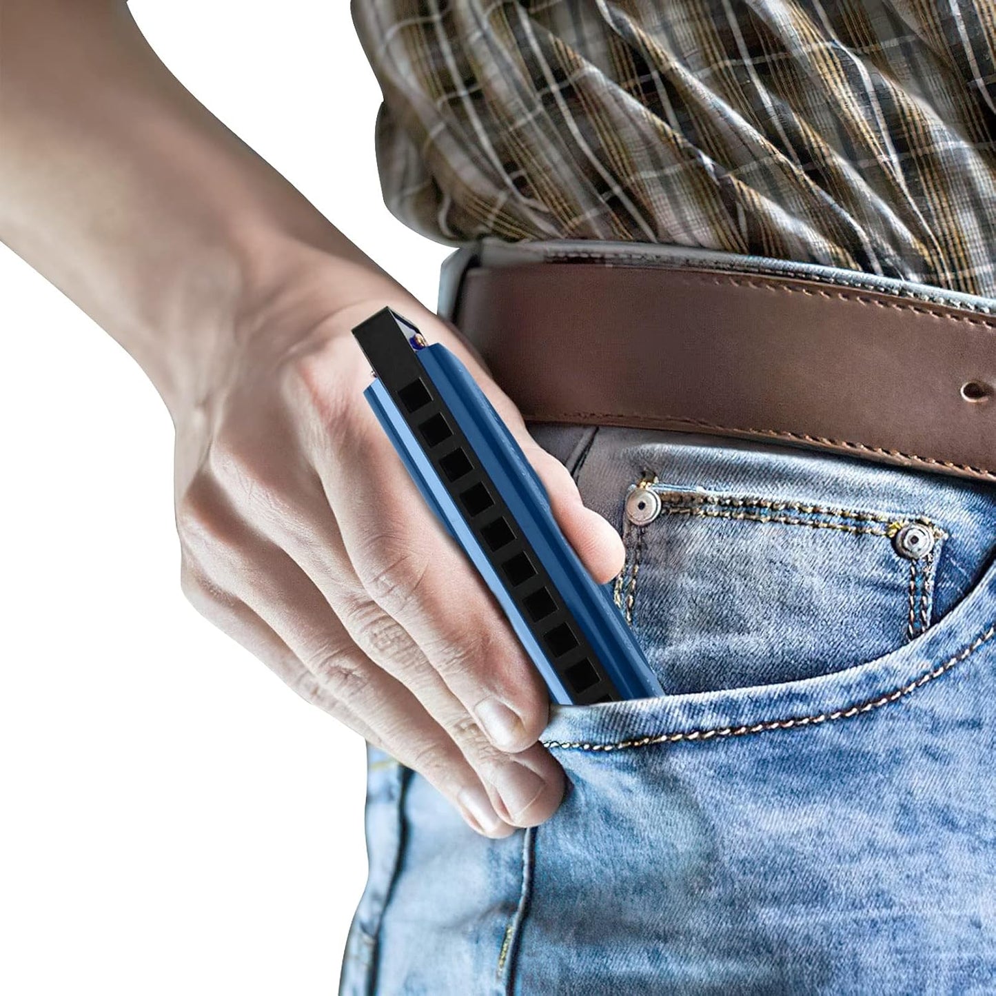 UPINS Harmonica, 4PCS Key of C 10 Hole 10 Tones Titanium Color Harmonica with Case for Beginner Students (Pink, Blue)