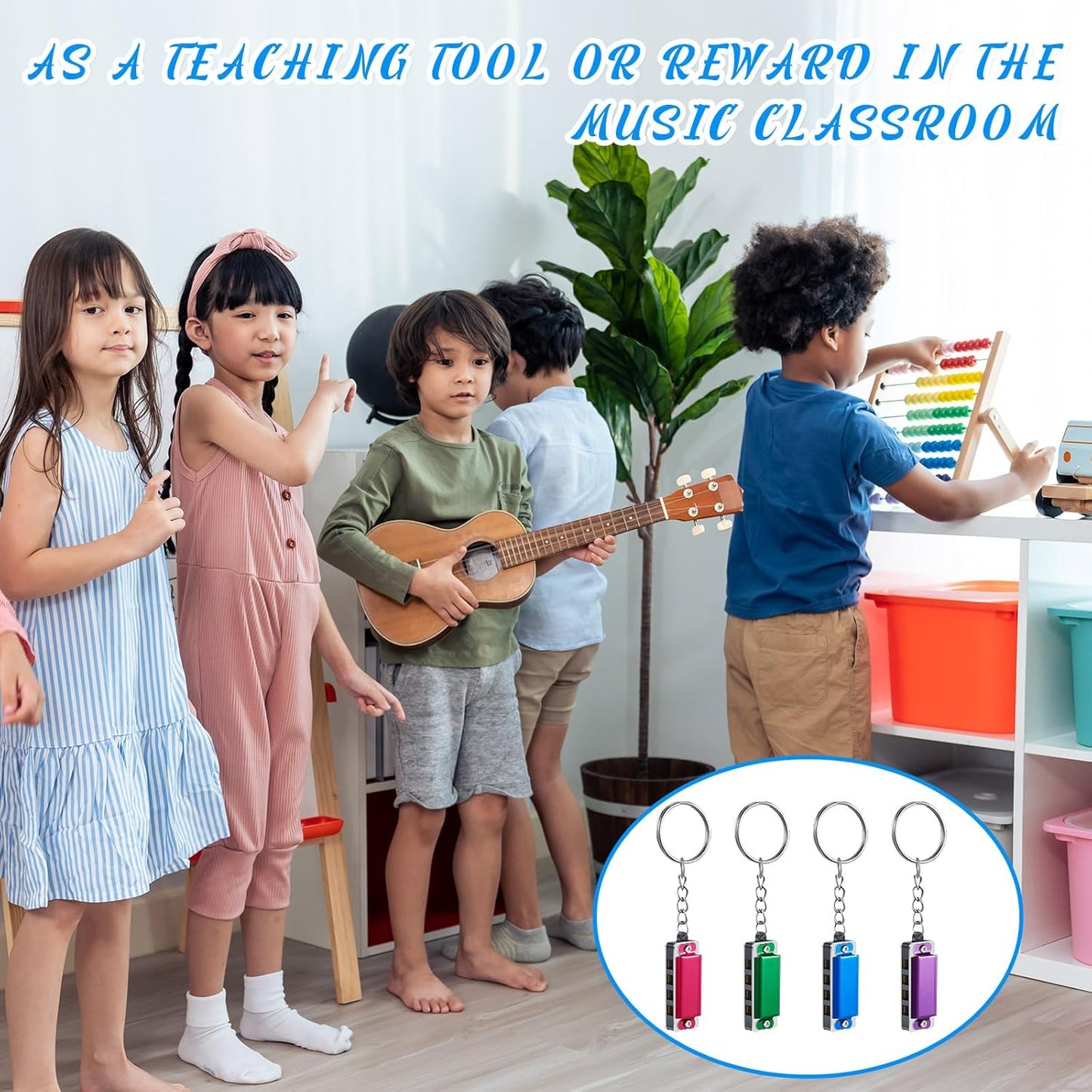 Ecally 32 Pcs Mini Harmonica Keychain for Kids Operation Christmas Favors Portable Wind Instruments 4 Holes 8 Tunes Harmonica Music Party Favors Cute Music Keychain Accessory (Fashion Color)