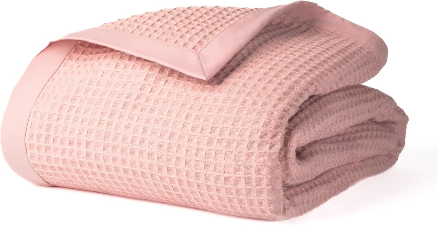 Salt Earth GOTS Certified 100% Organic Cotton Throw Blanket, 90" X 90" Blankets & Throws for Bed, Throw Blanket for Couch,Modern & Cozy Blanket, All Season Waffle Blanket, Soft Blanket (Misty Rose)
