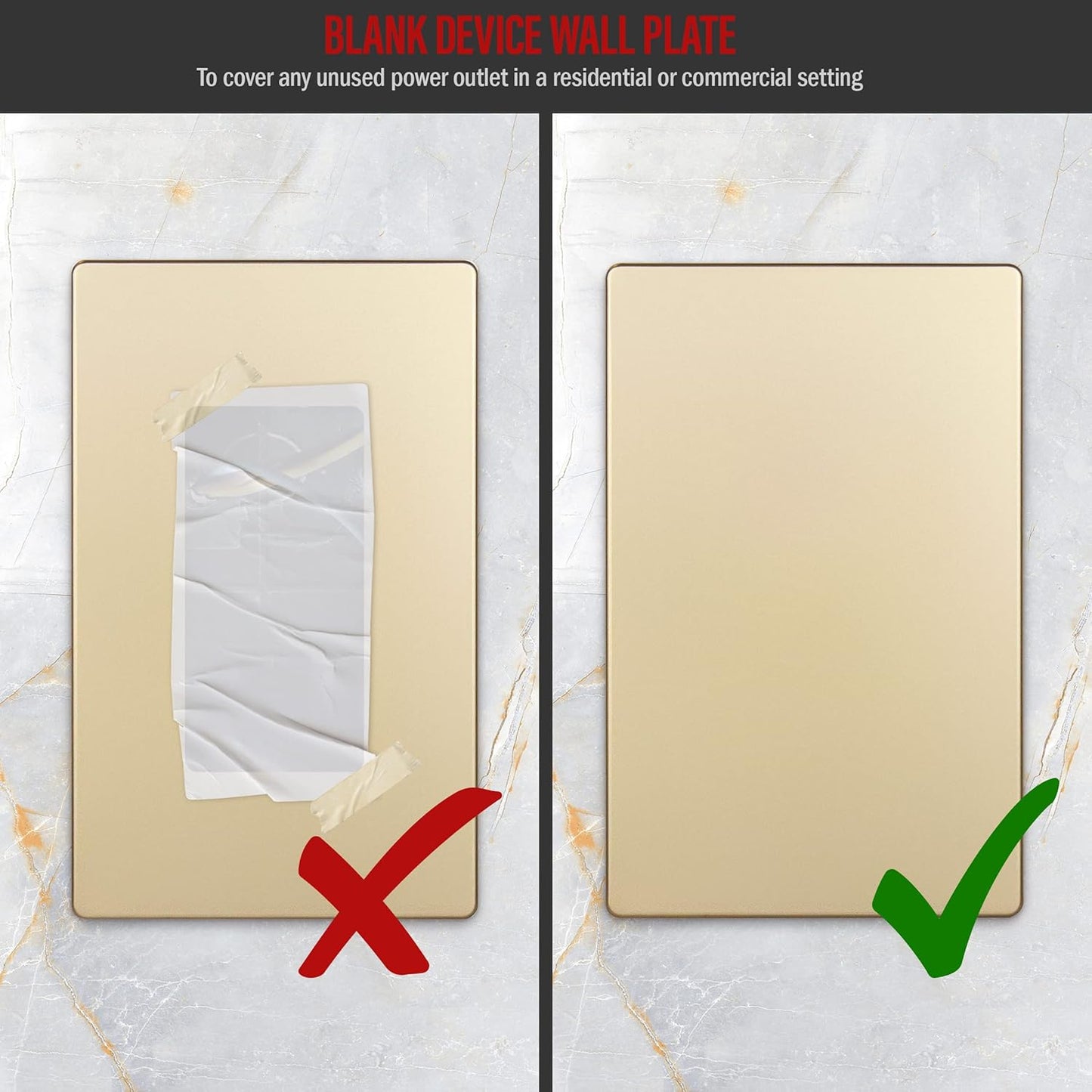 ENERLITES Screwless Blank Wall Plate, Child Safe Blank Device Outlet Cover, Standard Size, 1-Gang 4.68" x 2.93", Polycarbonate Thermoplastic, UL Listed, SI8801-GD, Gold