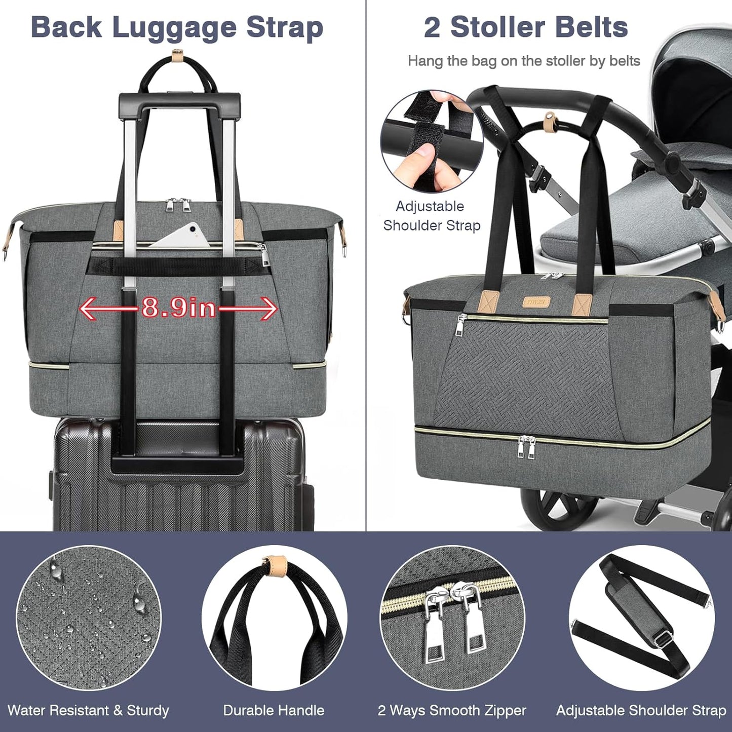 ITIEZY Diaper Bag Tote for Baby - Large Mommy Bag with Portable Changing Pad Pacifier Case, Hospital Bags Travel Baby Bag