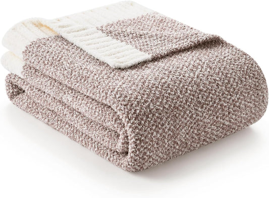 Snuggle Sac Taupe Blankets Twin Size, Reversible Super Soft Bed Blanket Warm Cozy Knit Fuzzy Plush Lightweight Blankets for Bed, Sofa, Living Room, Hotel, Heather Taupe, 60x80 inches