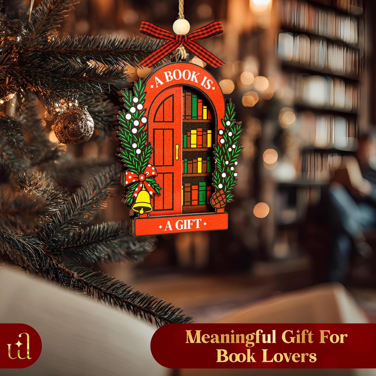 Book Christmas Ornament 2025 - Book Lovers Gifts for Book Lovers Women, Cute Bookish Gifts for Readers Bookworm, Unique Librarian Gift Reading Ornaments for Library Books Club Decor