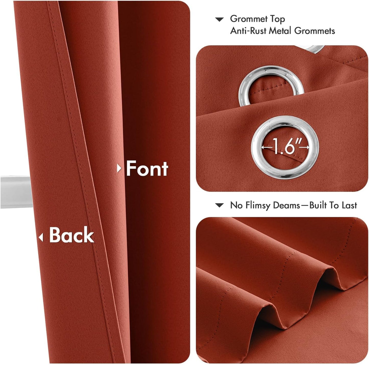 MIULEE Burnt Orange Blackout Curtains for Bedroom Living Room 72 Inches Long 2 Panels, Thermal Insulated Room Darkening Drapes Solid Grommet Top Noise Reduction Terracotta Rust Fall Window Treatments