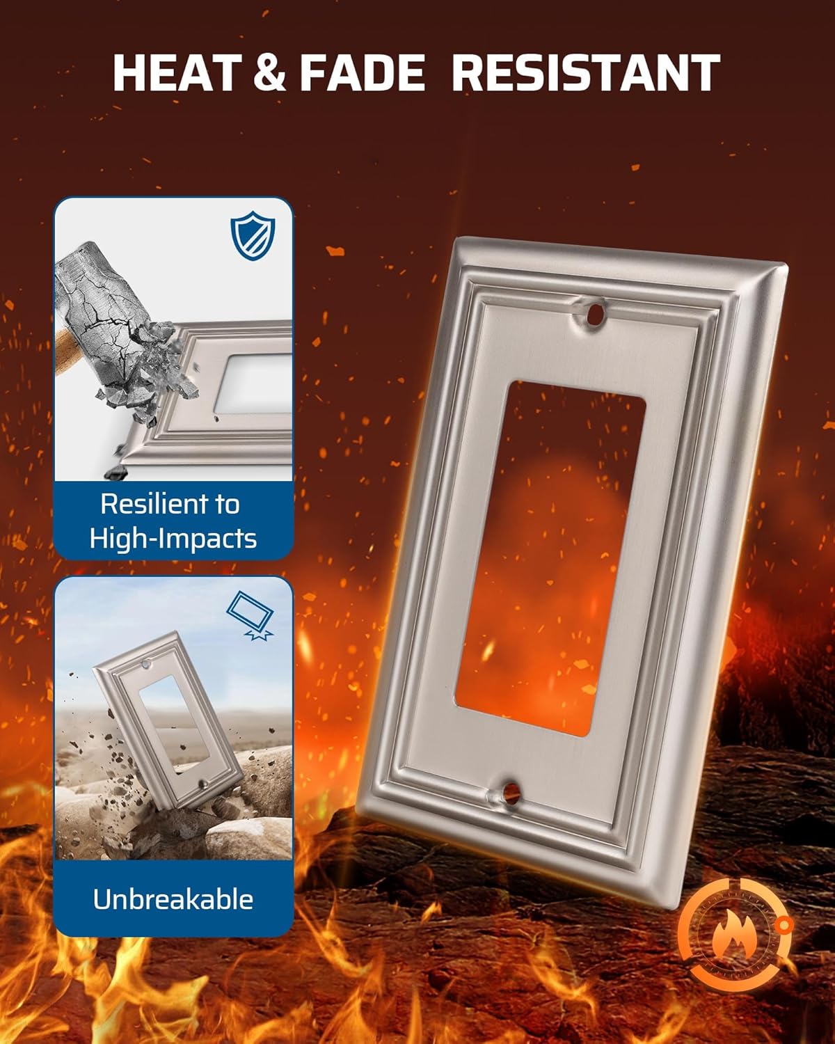 DEWENWILS Decorator Outlet Covers, Brushed Nickel Metal Light Switch Cover Plates, 4.92" x 3.14" Decorative Outlet Wall Plates, Switch Plate Covers for Home Decor, 2 Pack