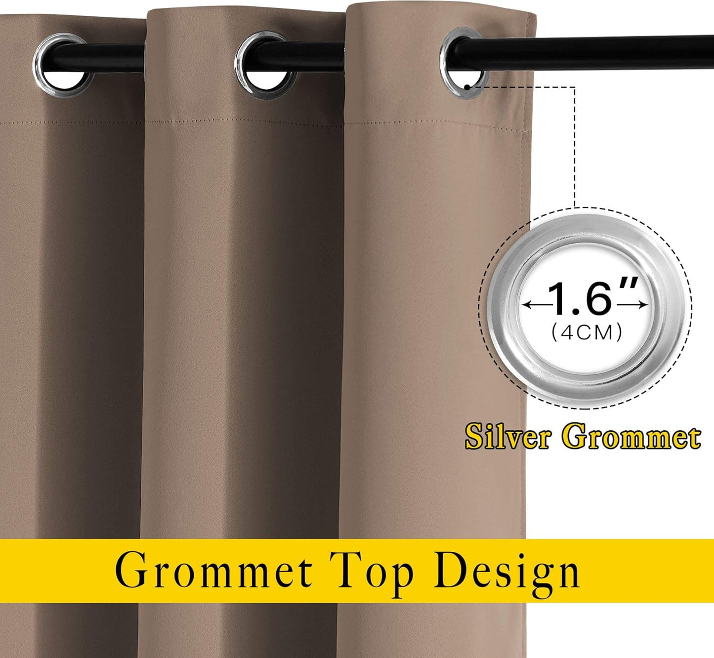 NICETOWN Kitchen Blackout Curtains and Drapes - Triple Weave Energy Saving Thermal Insulated Solid Grommet Blackout Panels for Patio (1 Pair, 66 inches by 90 Inch, Cappuccino)