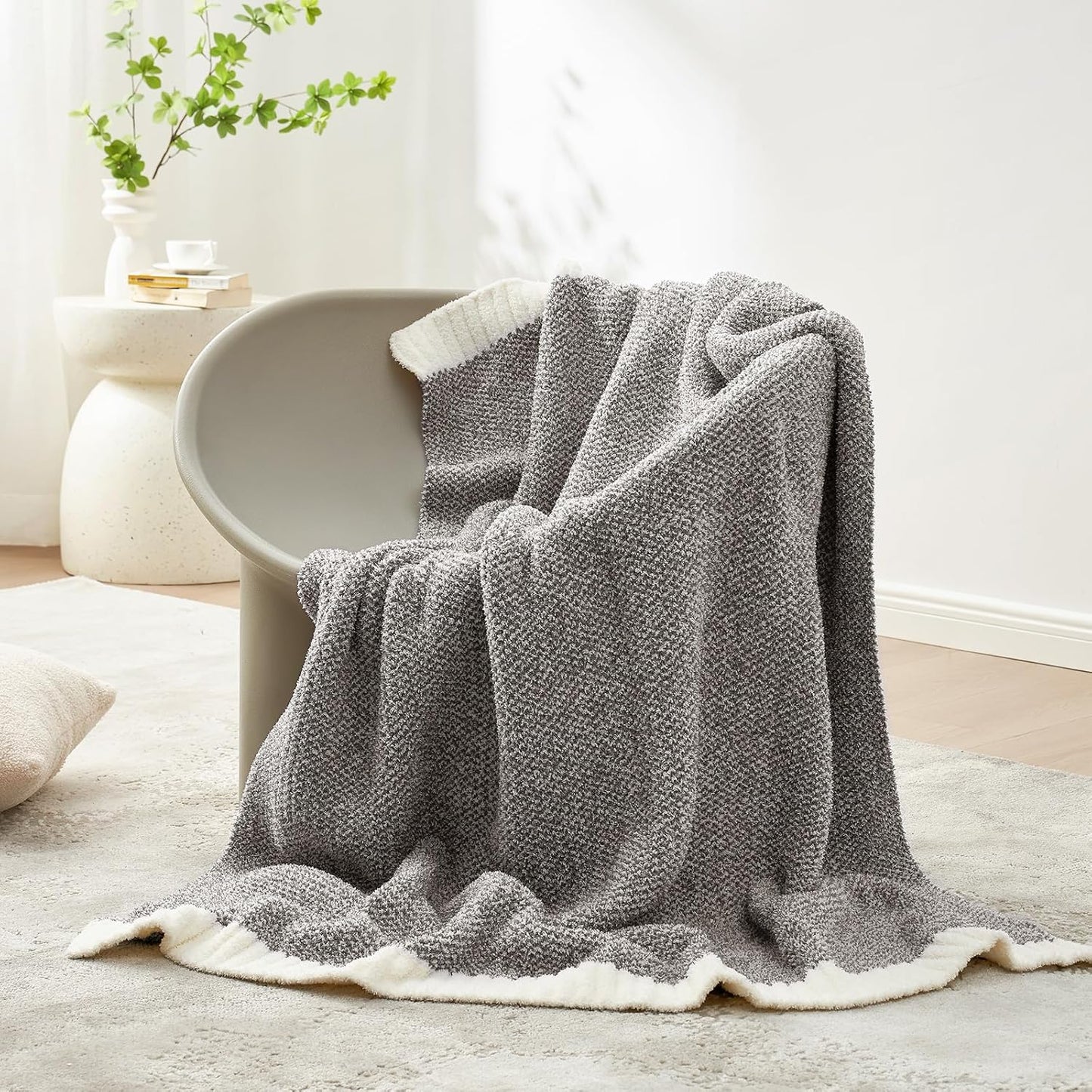 Snuggle Sac Grey Throw XL Blanket, Super Soft Warm Oversized Throw Knit Blankets Fuzzy Plush, Dark Grey, 50x70 inches