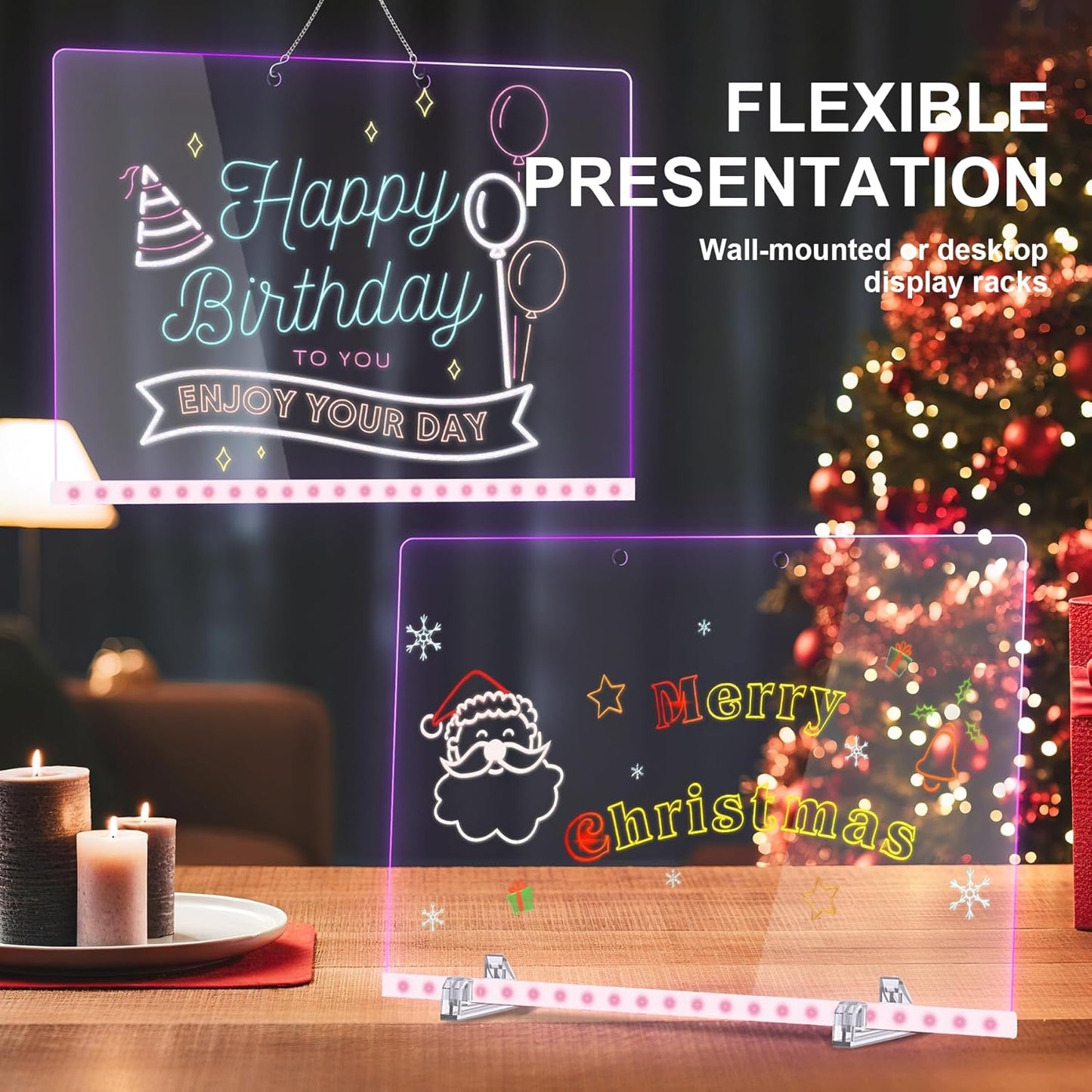 Led Drawing Board for Kids, LED Note Board, 13.7"X10" 4 Modes & 7 Colors, Acrylic Dry Erase Board with Light, Include Adapter, Hanging Chain, Magic Board for Kids, Office Decor Doodle Board Kid Gifts