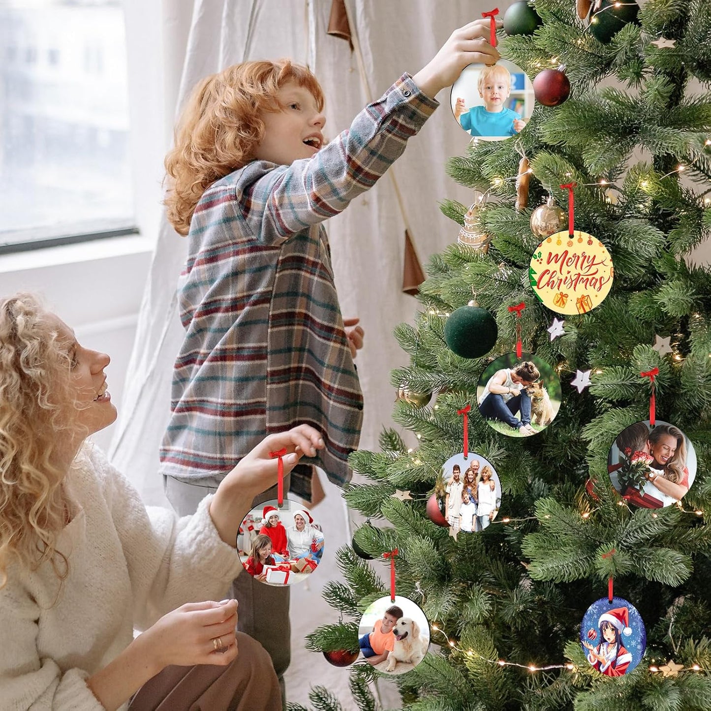 Personalized Christmas Ornaments 2025 Add Photo Text Custom Wood Xmas Tree Hanging Ornament Decoration Gift for Couples Family Birthday Wedding Engagement