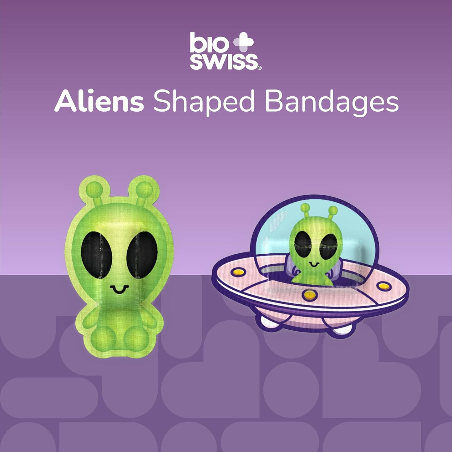BioSwiss Bandages, Halloween Alien Shaped Self Adhesive Bandage, Latex Free Sterile Wound Care, Fun First Aid Kit Supplies for Kids, 50 Count