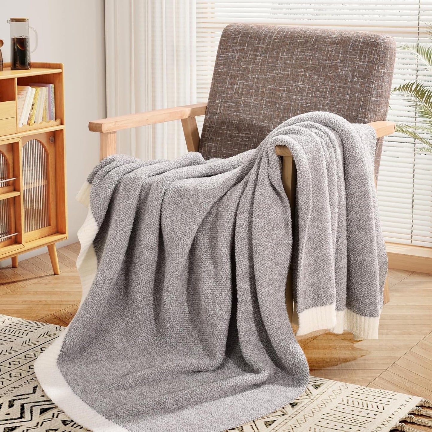 NEXHOME PRO Super Soft Throw Blankets for Couch, Twin Size Cozy Blankets Reversible Knit Blanket for Women, Fuzzy Plush Lightweight Throws for Sofa, Bed, Picnic, Taupe Grey, 60 x 80 inches