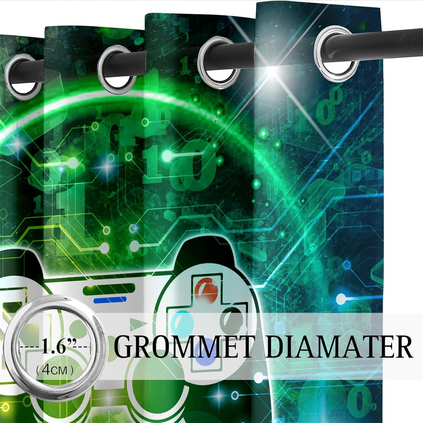 Gaming Curtain for Boys - 2Pcs Gamer Curtain Panels for Boys Bedroom Blackout Drapes Modern Games Patterns Windows Curtains Green Game Room Decor Grommet Top Curtains, 82" x 84"