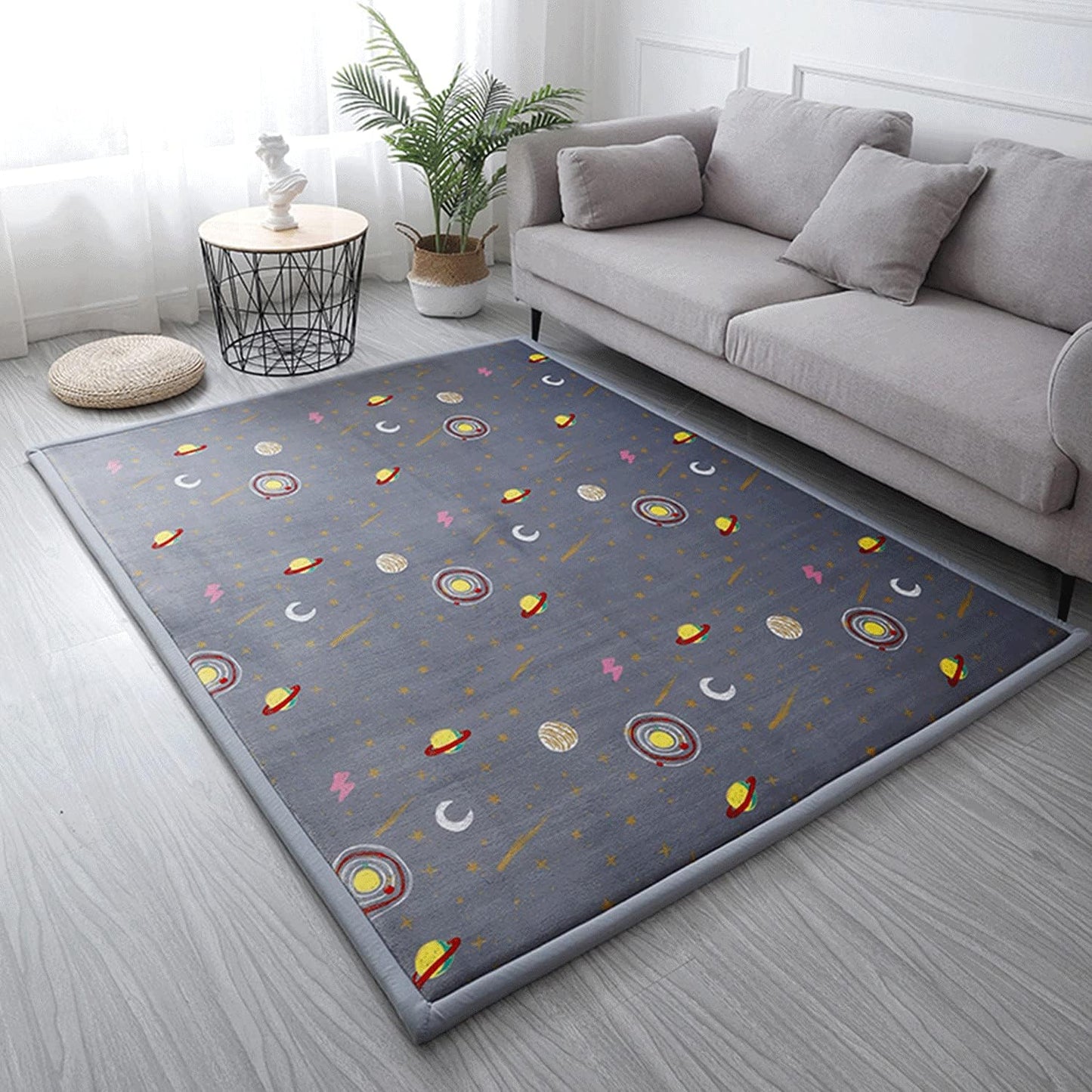Loartee Coral Velvet Area Rug - 1" Thick Memory Foam Baby Play Mat, Washable Toddler Carpet, Home Decor for Living Room, Nursery, Kids Bedroom, Astral Gray, 6'7"x7'10"
