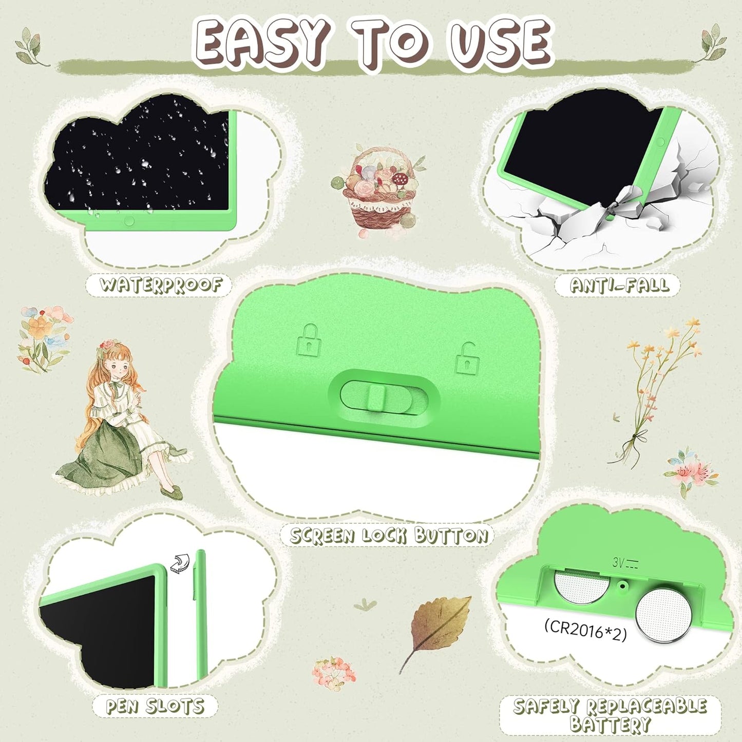 GIGART LCD Writing Tablet 15 Inch Drawing Tablet Magic Doodle Board Drawing Pad, Electronic Writing Board, Educational Toys Gifts for Kids and Adults at Home,School and Office (Green)