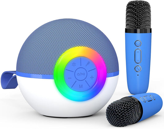 Karaoke Microphone Machine Toys for Kids Adults, Mini Portable Bluetooth Speaker with 2 Wireless Mics, Christmas Birthday Gifts for Boys Girls Ages 3 4 5 6 7 8 9 10 11 12+ Year (Blue)