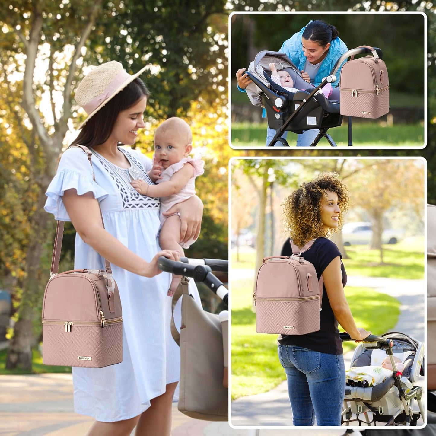 Breastmilk Cooler Bag with Ice Pack Fits 6 Baby Bottles up to 9 Ounce, Breast Milk Pump Cooler Bag with Shoulder Strap for Nursing Mom Daycare, Work, Travel- Pink