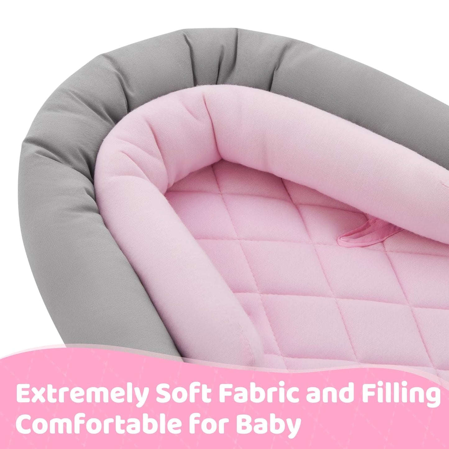 Pro Goleem Car Seat Head Support Infant, Soft Infant Car Seat Insert, 2 in 1 Carseat Head Support for Toddler, Perfect for Car Seat, Stroller, Swing, Bouncer, Pink and Gray