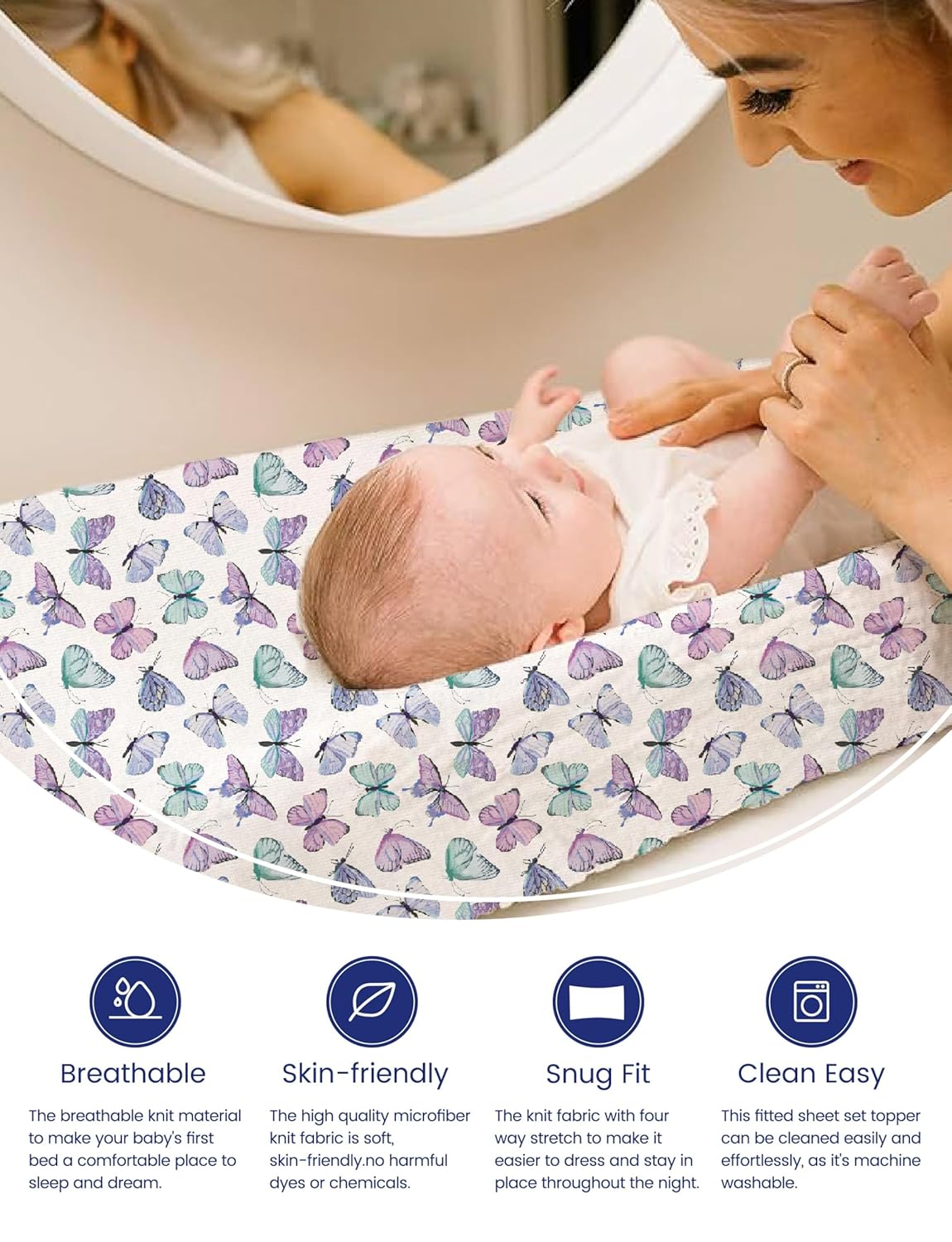 TotAha Premium Stretchy Changing Pad Cover, Buttery Soft Diaper Changing Pad Covers for Girls Boys, Super Stretchy Jersey Knit Changing Table Covers2-Pack, Purple Butterfly